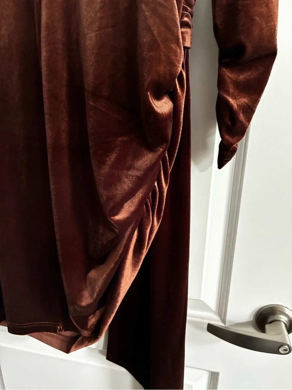 Fashion to Figure Brown Velvet Draped Long Sleeve Dress
